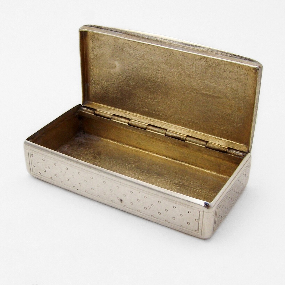 Rectangular Snuff Box European Silver Gilt Interior Mono SG