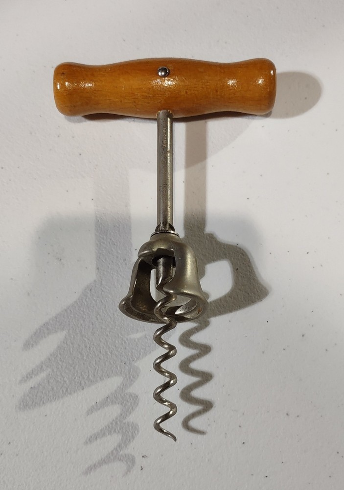 Vintage German Wine Bottle Corkscrew Maple Handle 5 3/4"L
