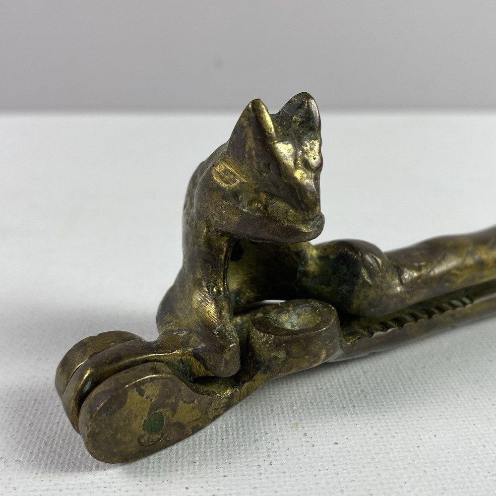 Vintage Nutcracker Solid Brass Handheld Figural Squirrel Etched Heavy 6" Patina