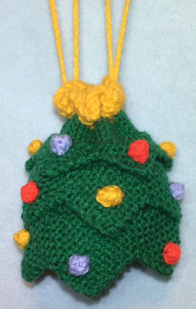 KNITTING PATTERN - Christmas Tree Drawstring Gift Bag 10cms fits Choc orange