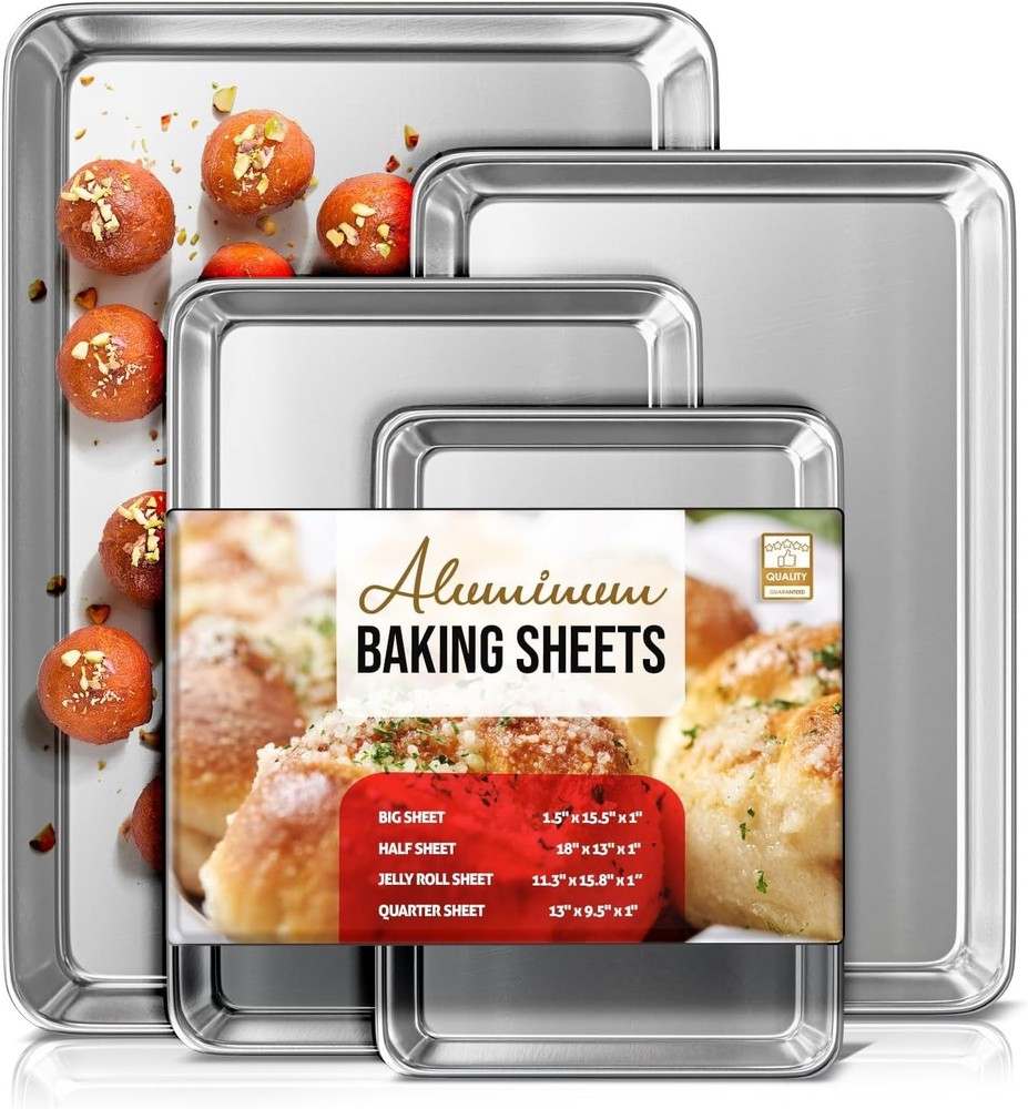 Aluminum Baking Sheet Set 4 Pack Cookie Sheet Set Warp & Rust Resistant Baking