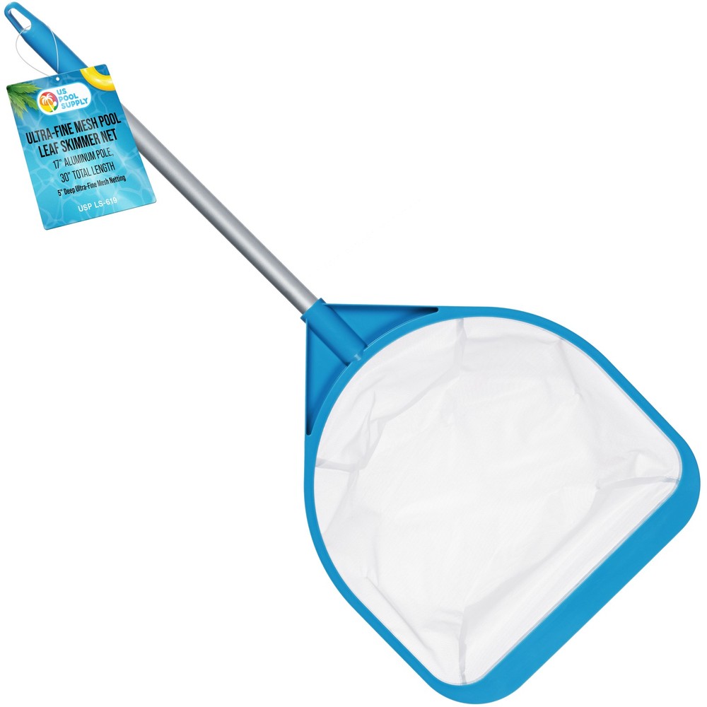 30" Handheld Ultra-Fine Mesh Pool Skimmer Net - 17" Handle, Deep Leaf Netting