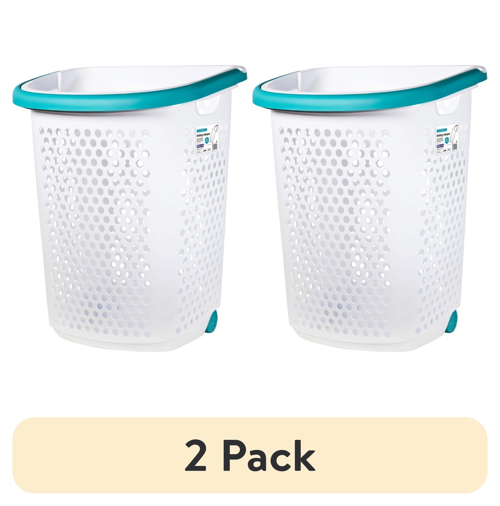 (2 pack) Home Logic 2 Bushel Rolling Plastic Laundry Hamper