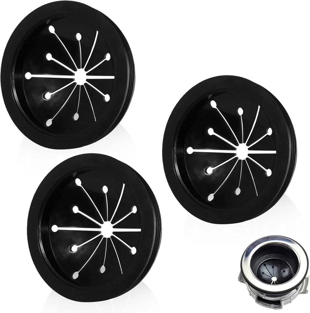 Garbage Disposal Splash Guard 3 Inch Rubber Drain Insert 3-Pack Black for Sink