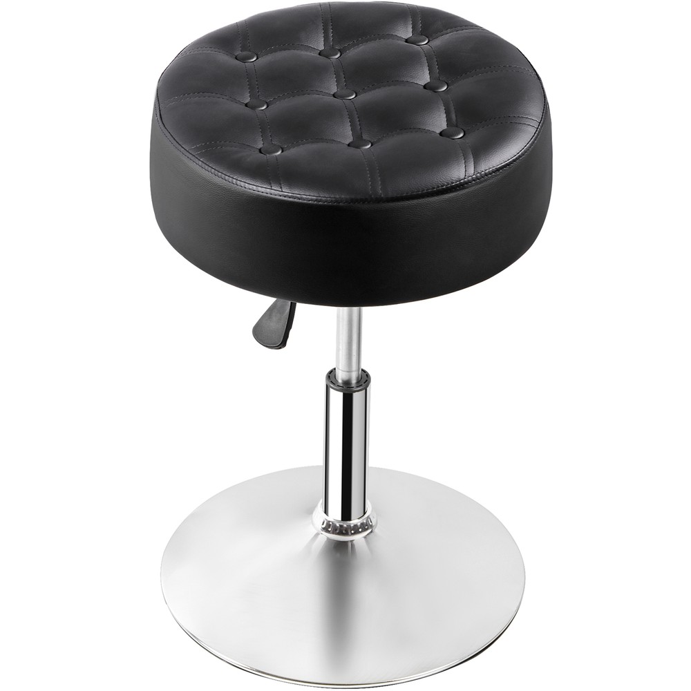 2PCS Adjustable Vanity Stool PU Leather Ottoman Stool for Bedroom w/Base Black