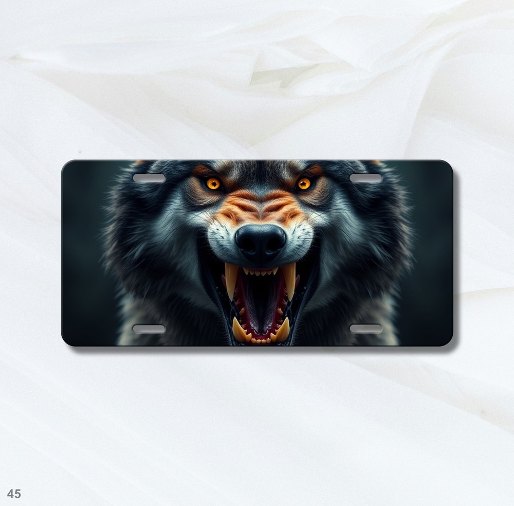 Hyperrealistic Wolf License Plate with Fangs Custom Front Plate Gift Idea
