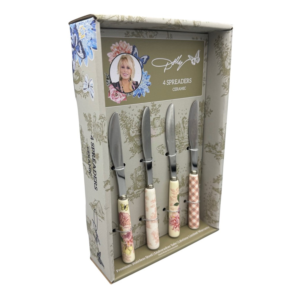 Dolly Parton Pink & White Spreader with Ceramic Handle (Set of Four)