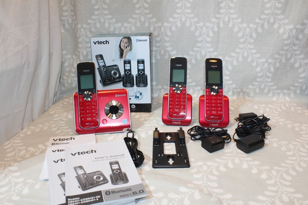 VTech DS6421-3 DECT 6.0 Cordless Digital Answering Machine Bluetooth RED A+++