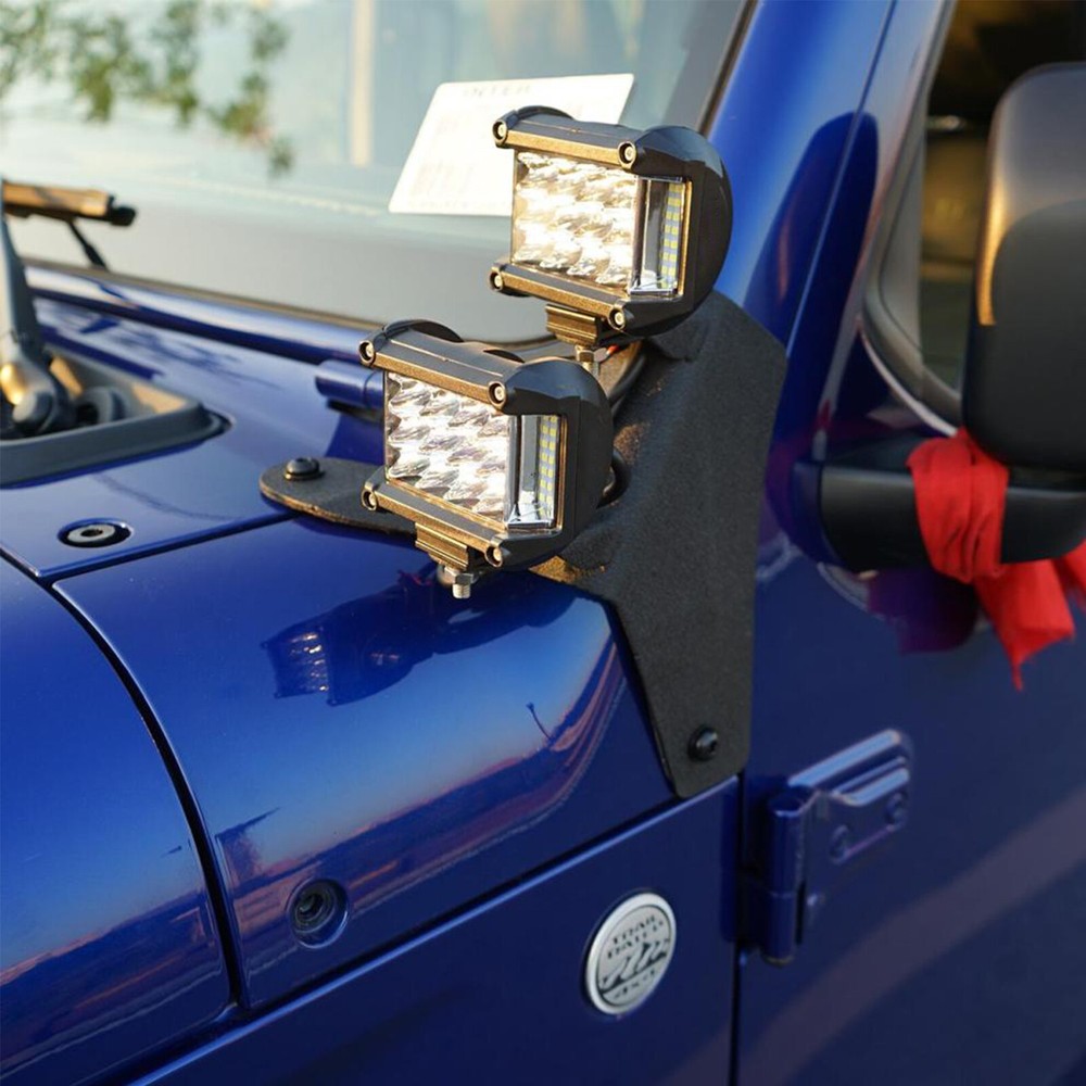 Pair Dual A-Pillar LED Work Light Mounting Bracket for 18-24 Jeep Wrangler JL