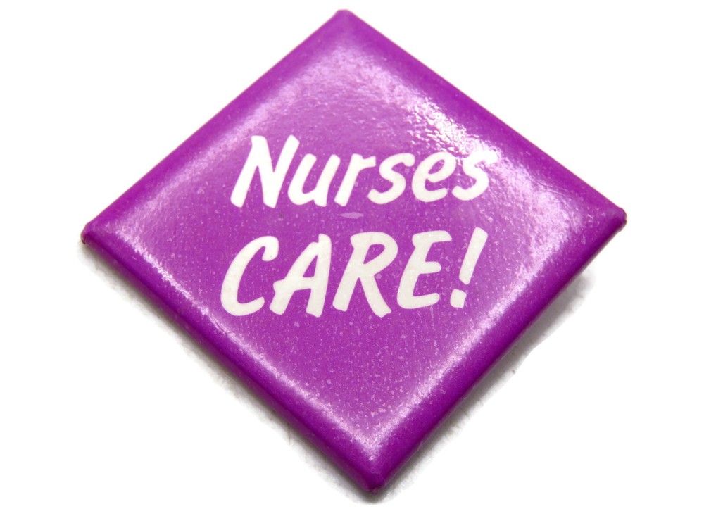 Nurses Care! Button Purple & White