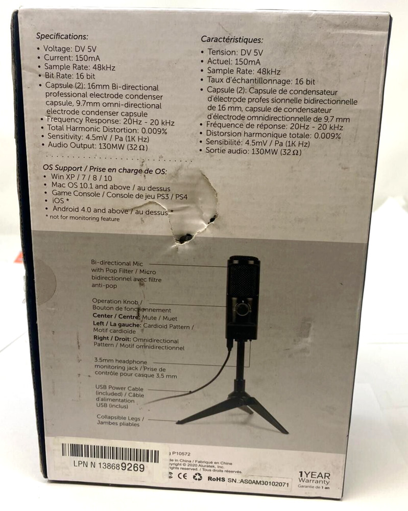 Aluratek Rocket Omnidirectional USB Studio Microphone for Podcast Streaming