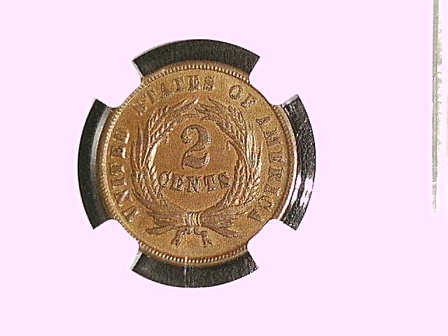 1864 High Grade NGC Certified Two Cent Coin Clashed With Cent Variety