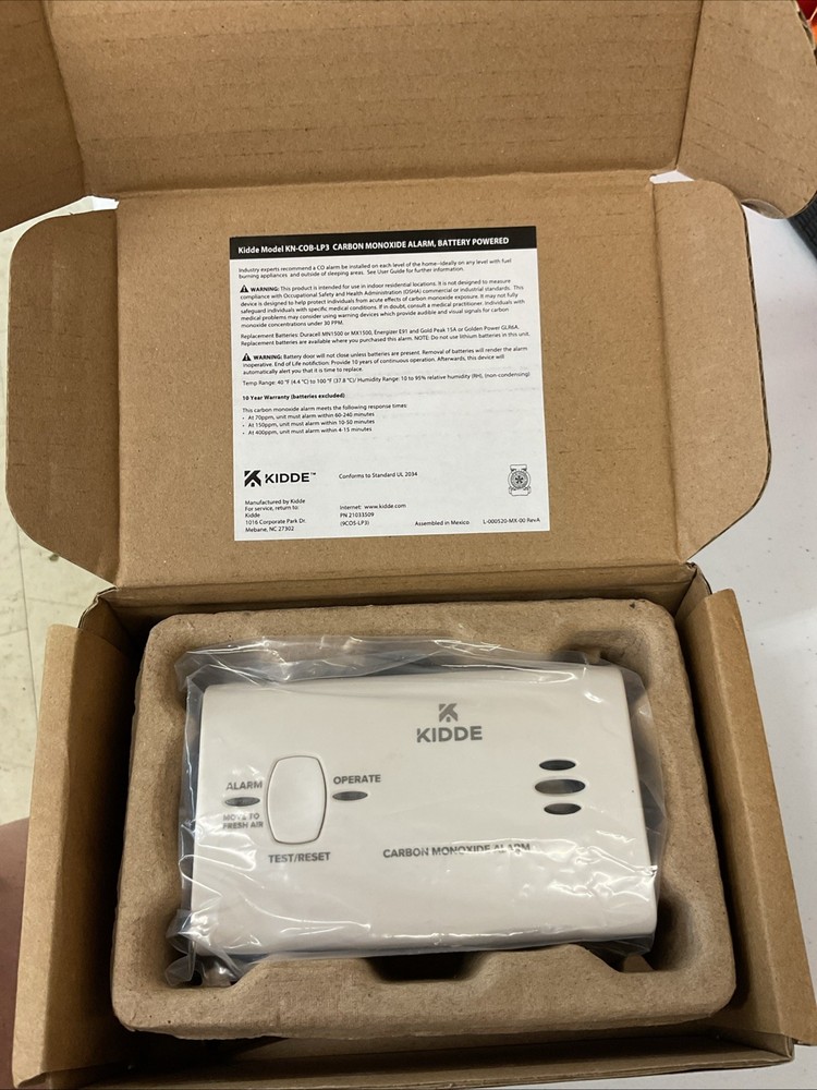 💨 Kidde Model KN-COB-LP3 Carbon Monoxide Alarm 🔋-ECS