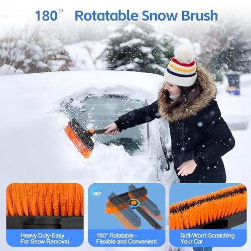 5-in-1 Ice Scraper & Snow Brush Kit, 41" Extendable Car Windshield Tool, Pivotin