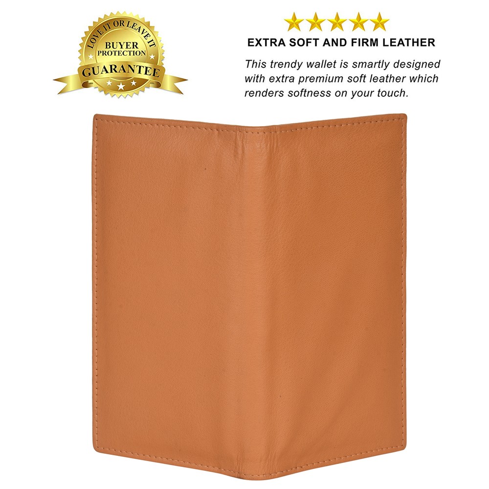 Leatherboss Genuine Leather Basic RFID Checkbook Cover with ID Slot, Tan