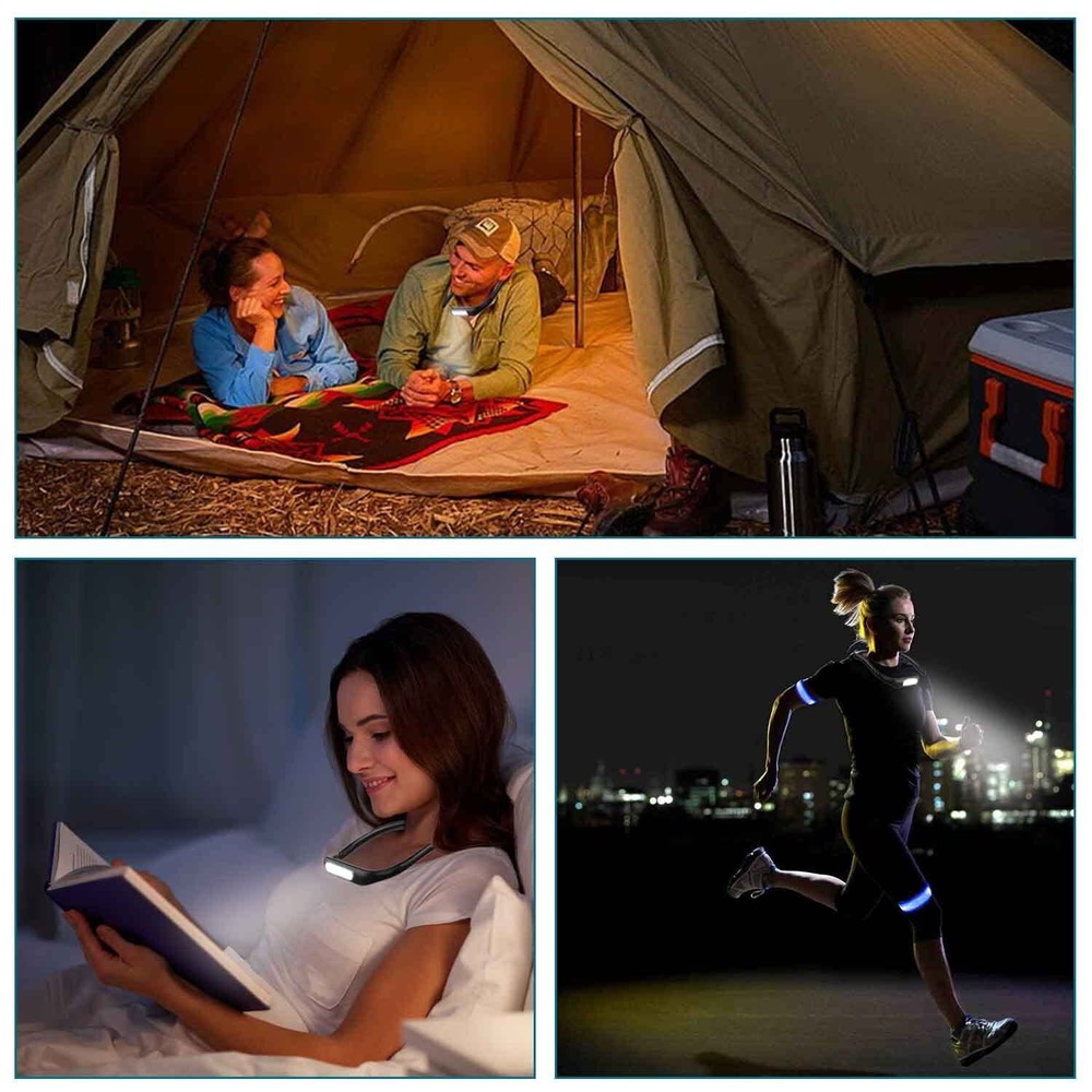 LED Neck Reading Light Adjustable Brightness 3 Colors Bendable Arms