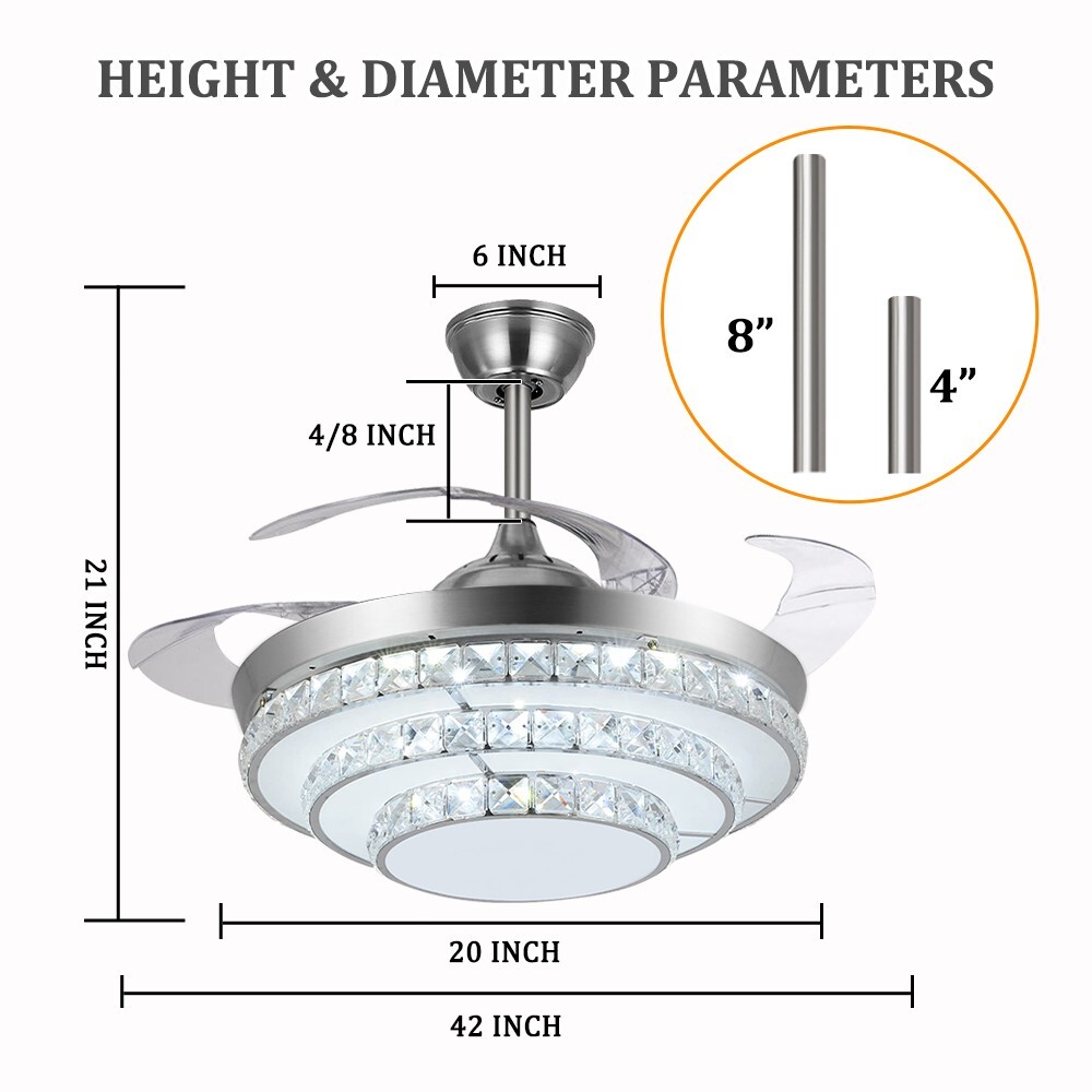 42 inches Silver 3-Ring Crystal Fan Ceiling Light
