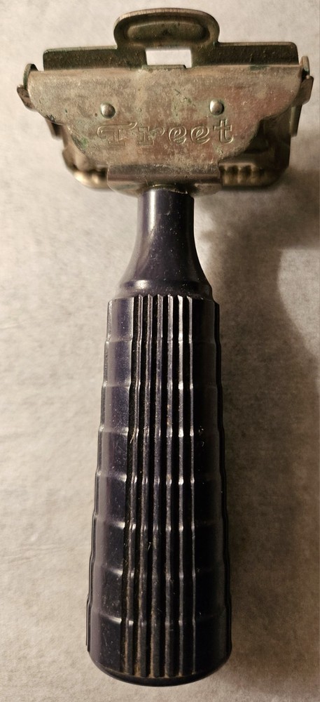 Treet Safety Razor w/Black Pattern Chunky Handle, Single Edge Blade