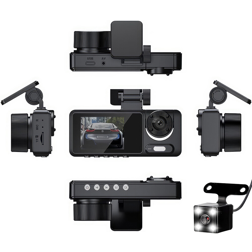 1080P Three Len Car DVR Dash Cam Video Recorder G-Sensor Front And Inside Camera