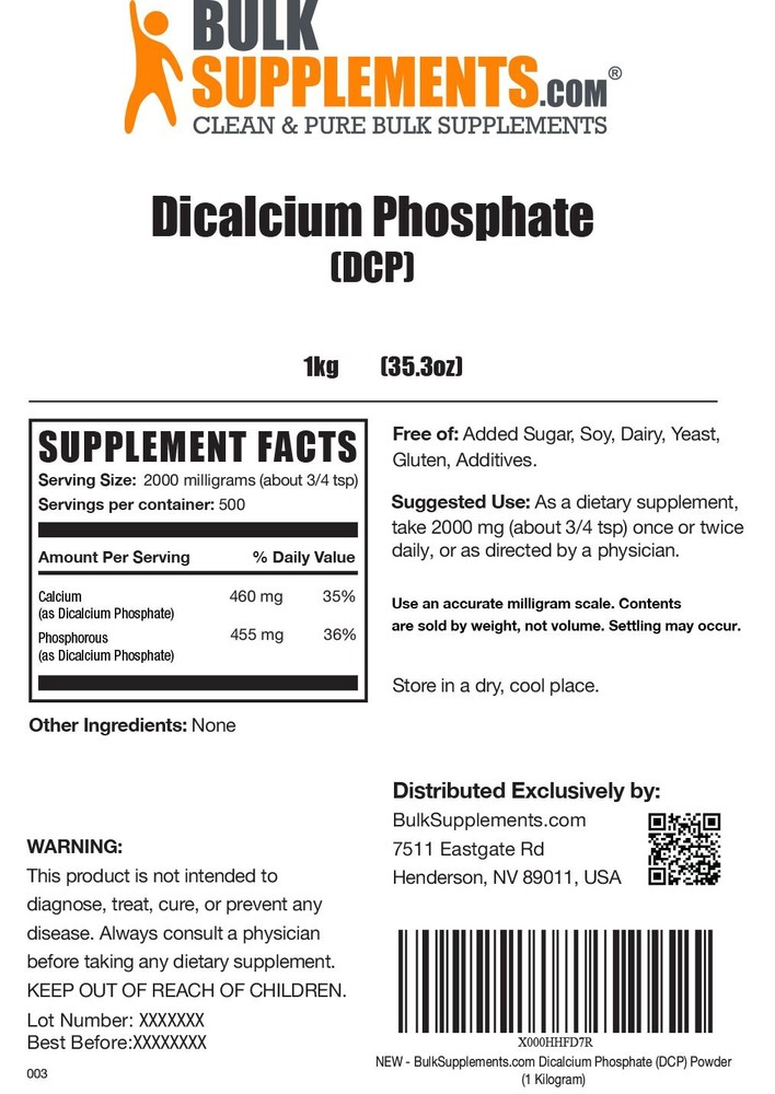 BulkSupplements Dicalcium Phosphate (DCP) Powder 1kg - 2g Per Serving