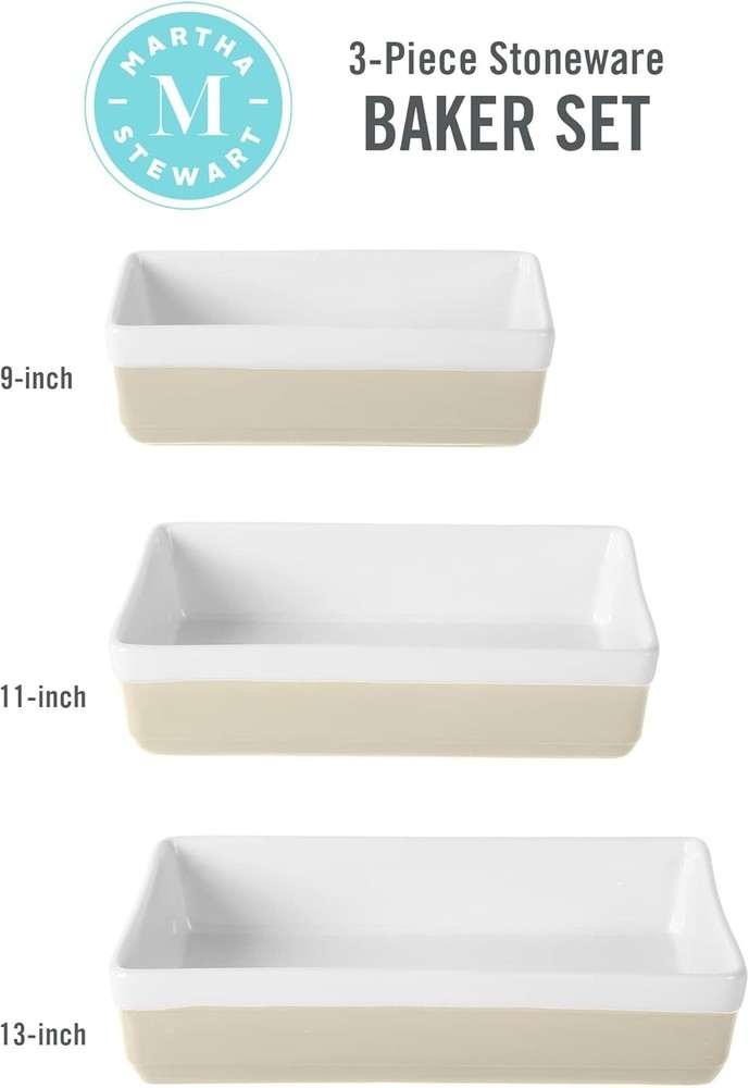 Charming 3-Piece Stoneware Casserole Set – Smooth Glazed Interior, Stackable