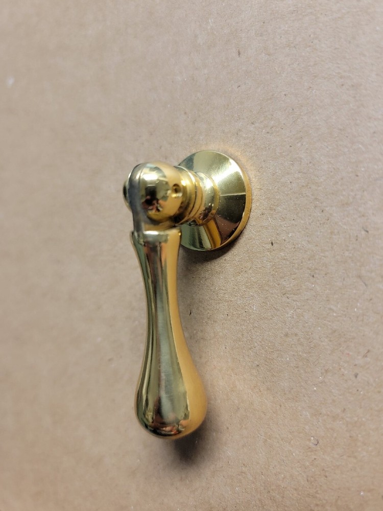 NOS Polished Brass 2.25" Tear Drop Pendant Pull Single Hole Mounted Diamond