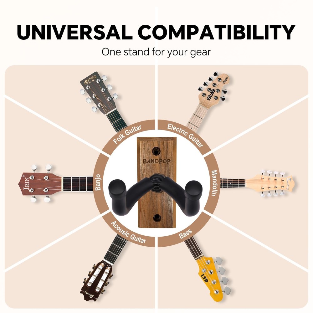 Bandpop Guitar Wall Mount - Black Walnut 1 Pack, 1pack