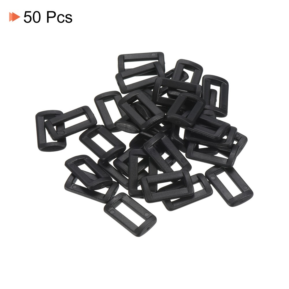 5/8 Inch Rectangle Buckle, 50 Pack Plastic Webbing Strap Fastener, Black