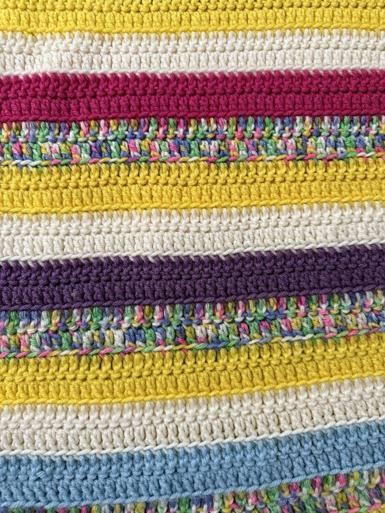 Handmade Multicolor Striped Crochet Sofa Throw Spring Pastel Decorative Blanket