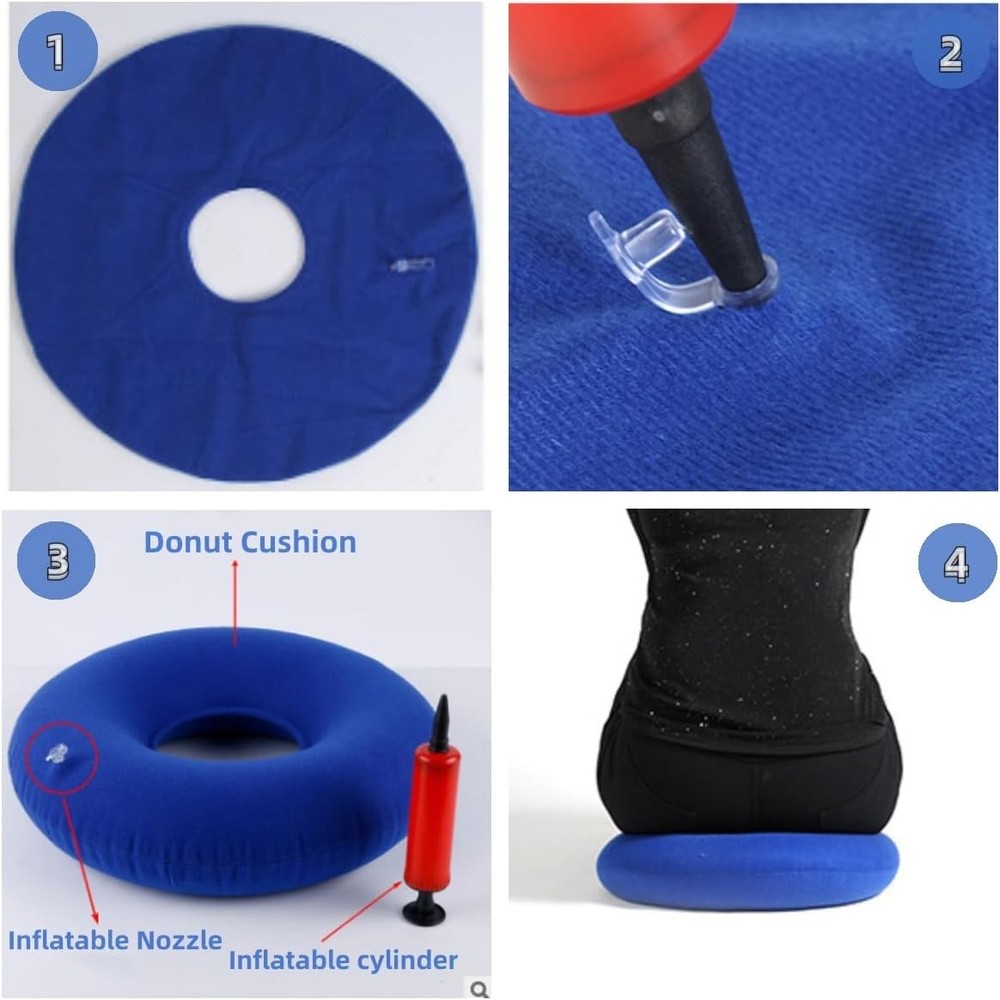 Blue Inflatable Ring Cushion - Reduce Sciatica Pain with Soft, Easy-Clean Design