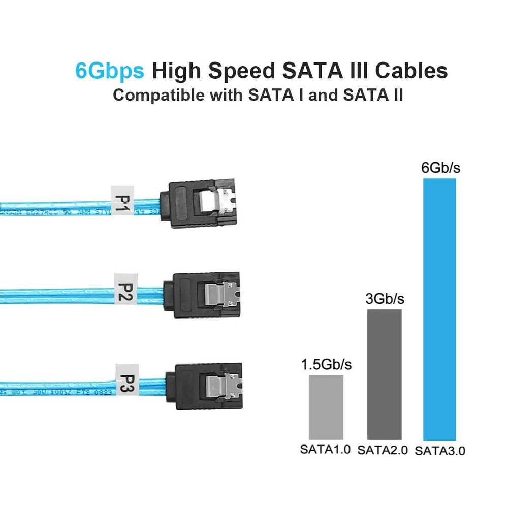 3 Pack Long-SATA-III Cable 1M, Thin Flexible Straight SATA 6Gbps Data Cables ...