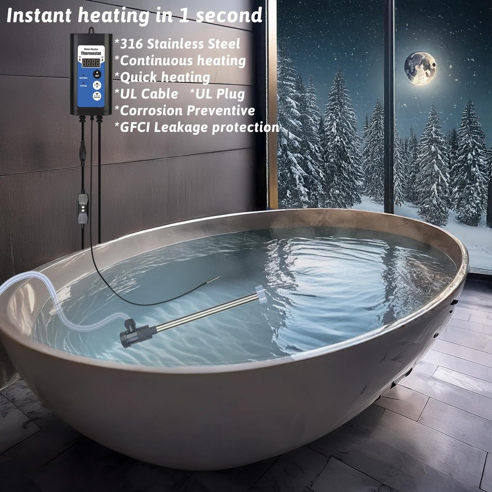 1300W Immersion Water Heater Portable Electric Hot Tub & Bucket Submersible W...