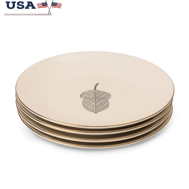 4 Pack Stoneware Dinner Plates Autumn Pattern Microwave Dishwasher Safe Durable