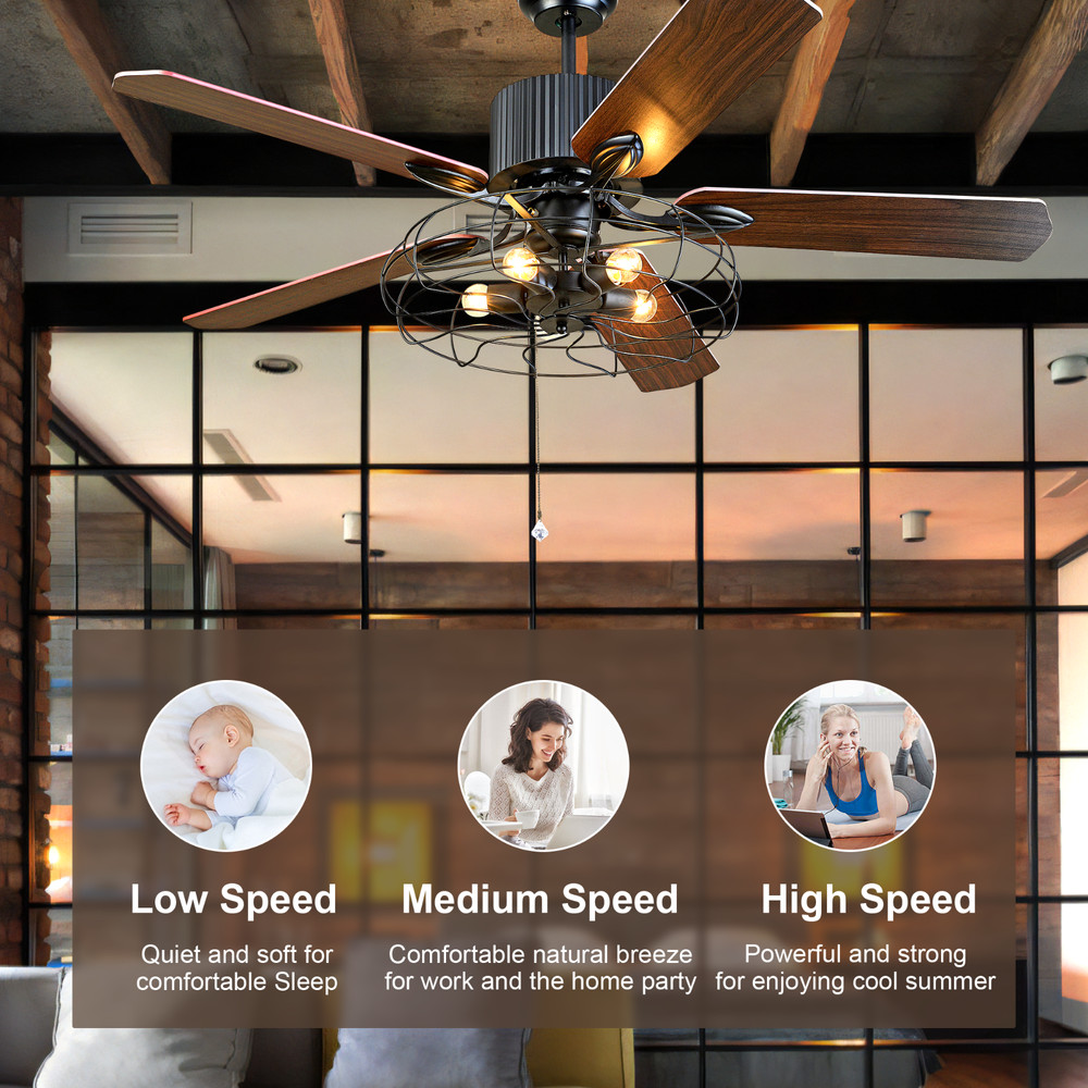 52Inch Industrial Ceiling Fan with Light Kit Dimmable