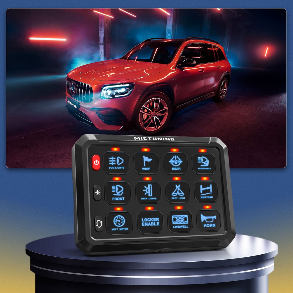 MICTUNING P1s 12 Gang Switch Panel Blue Led Touch Switch Control Box Marine Boat