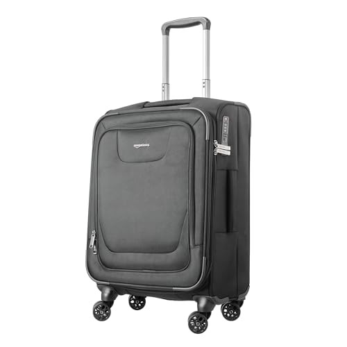 AMAZON BASIC CARRY ON LUGGAGE SOFTSIDE SUITCASE TSA LOCK 8 SPINNER WHEELS BLACK