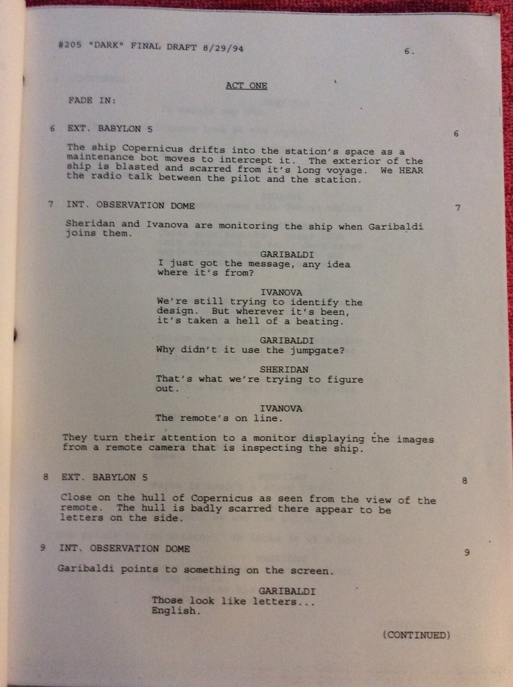 ORIGINAL SCRIPT BABYLON 5 THE LONG DARK #205 BRUCE BOXLEITNER JERRY DOYLE