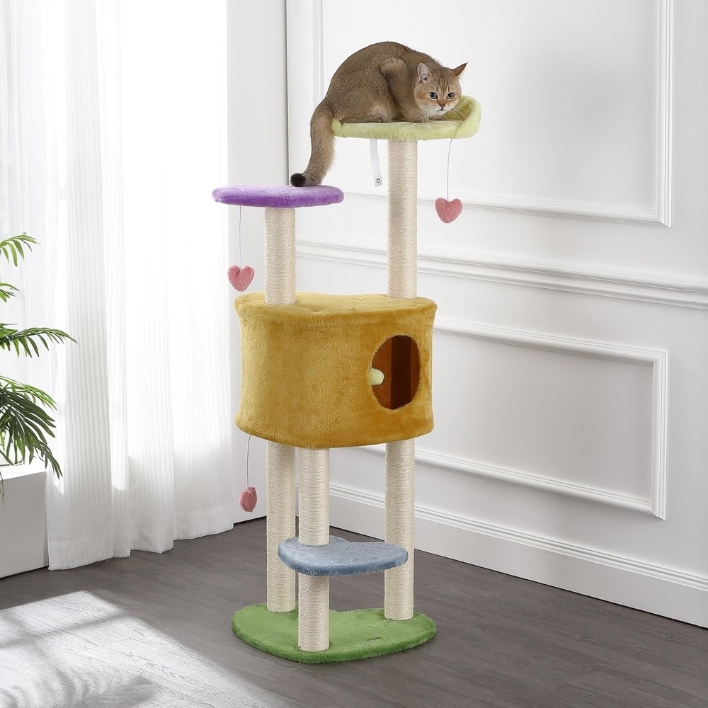 CTR1002A Aisling 51" 4-Tier Modern Sisal Heart Cat Tree with Scratching Posts...