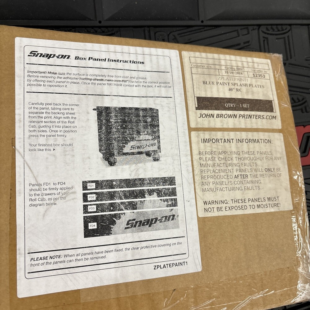 Snap On Tools 40" Roll Cab Tool Box Decals Graphics Blue Paint Splash Plates