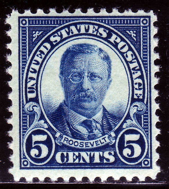 #557 FIVE CENT ROOSEVELT.  MEDIUM FINE 1. NEVER HINGED OG. SCV $35