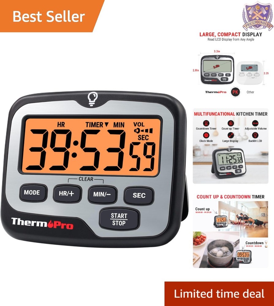 Digital Kitchen Timer Plastic 3" Count Up Countdown with Backlight for Cooking