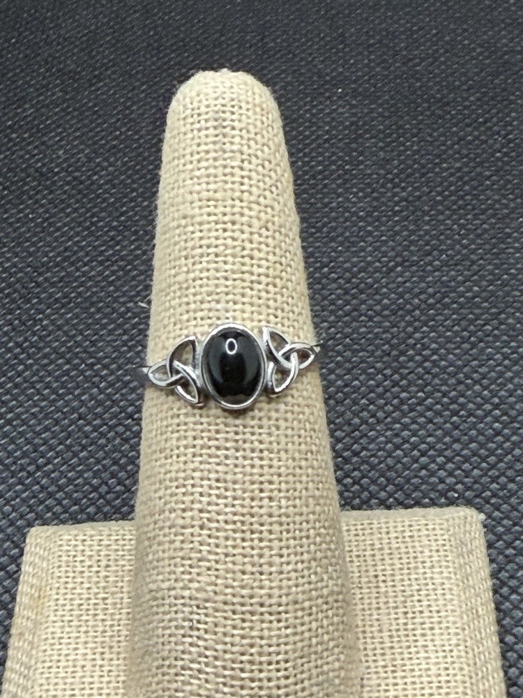 Black Onyx Triquetra Sterling Silver Ring