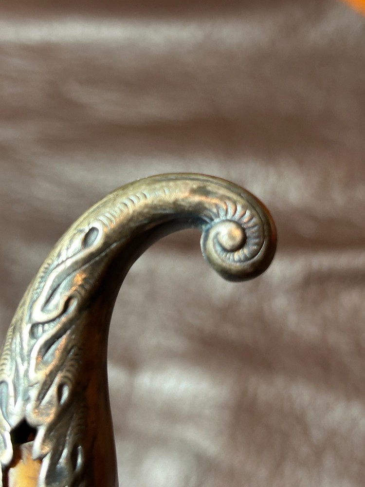Antique Staghorn T-Handle Corkscrew with Engraved Sterling Endcaps