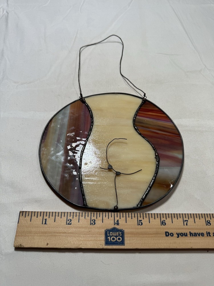 Stained Glass Sun Catcher Booty Fun RARE Handmade ~6 Brown & Tan Butt Bottom