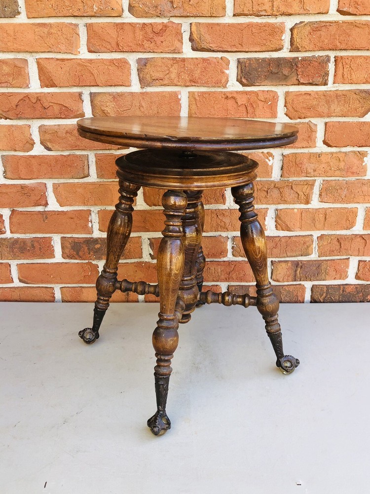ANTIQUE CLAWFOOTED GLASS BALL ADJUSTABLE PIANO STOOL