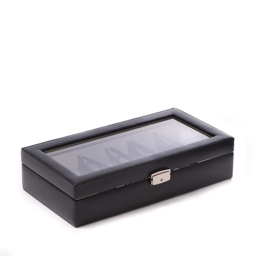 Bey Berk Black Leather Multi Purpose Case with Glass Top and Locking Clasp
