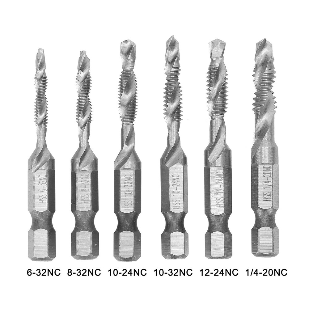 6 Pack HSS Combination Drill and Tap Set Screw Tapping SAE