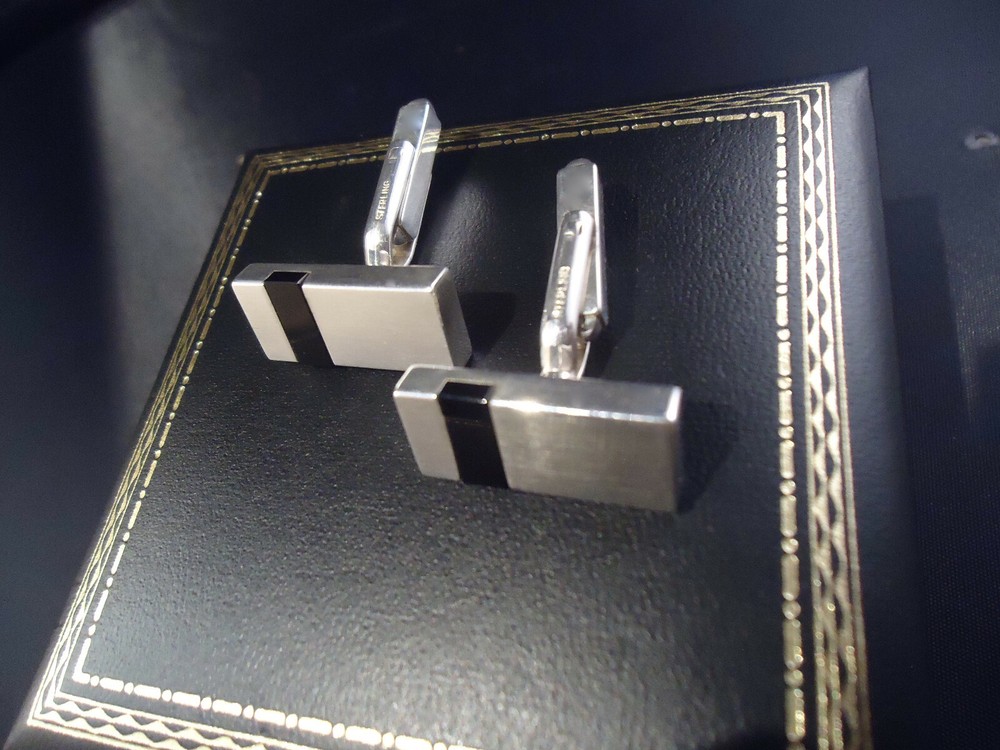 Alfred Dunhill .925 Silver Cufflinks - Onyx Panel - Hallmarked - Cased