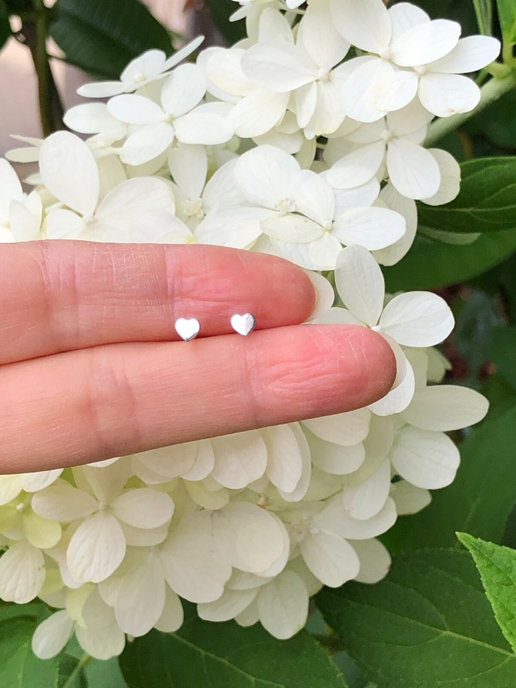 925 Sterling Silver THIN Heart Stud Earrings Dainty Mini Plain Studs 3.5mm