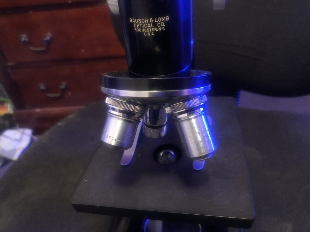 Vintage Bausch & Lomb Microscope 16033-443 w/ 3 Objective Lens Tested & Working